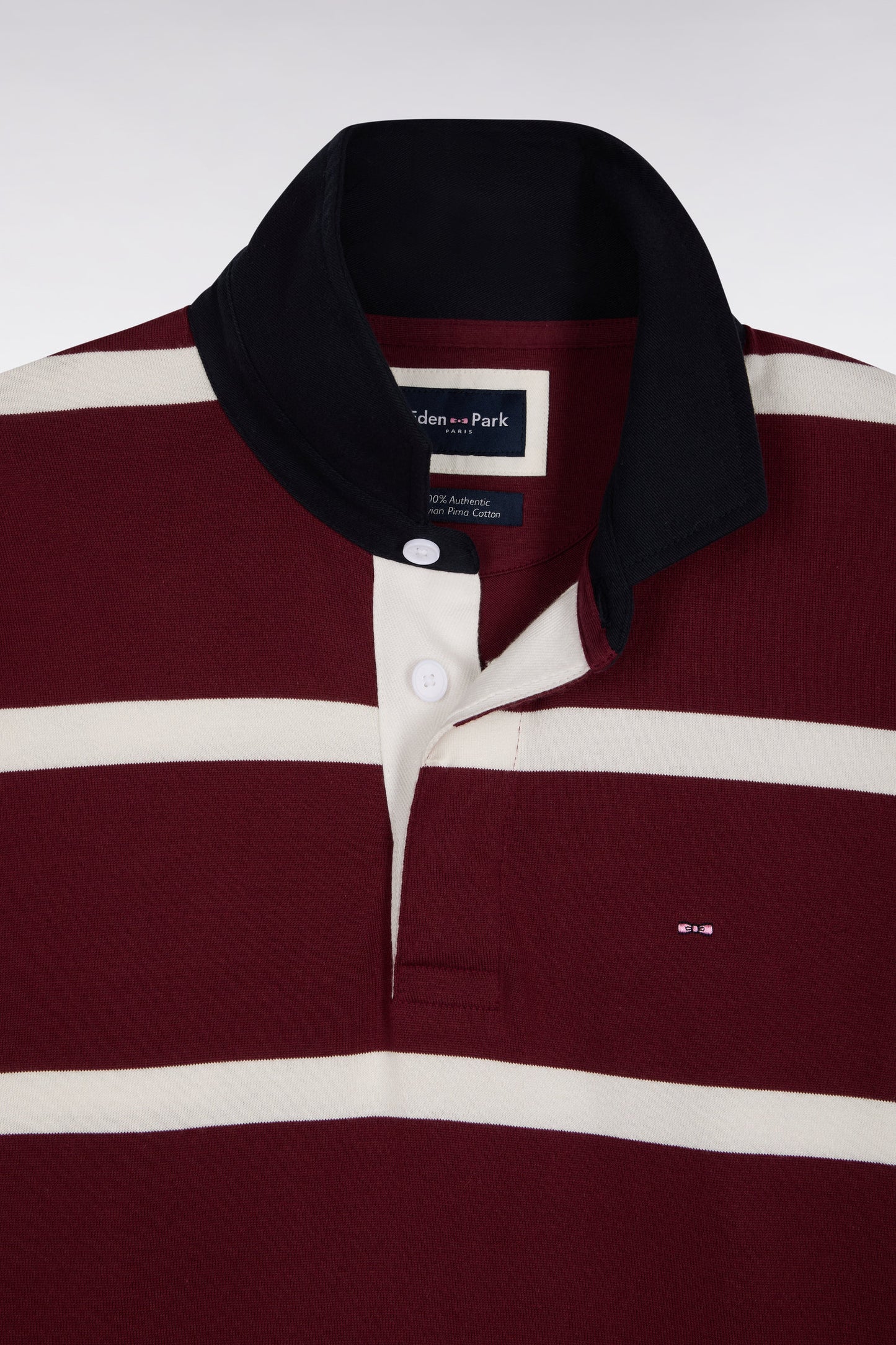 Long-sleeved jersey in burgundy cotton jersey with white stripes