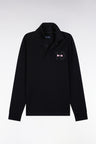 Long-sleeved jersey in thick black embroidered cotton jersey, straight cut