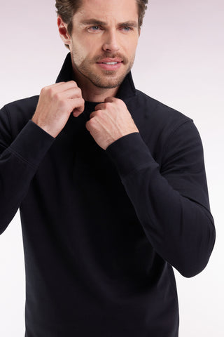 Long-sleeved jersey in thick black cotton jersey with bow tie embroidery, straight cut