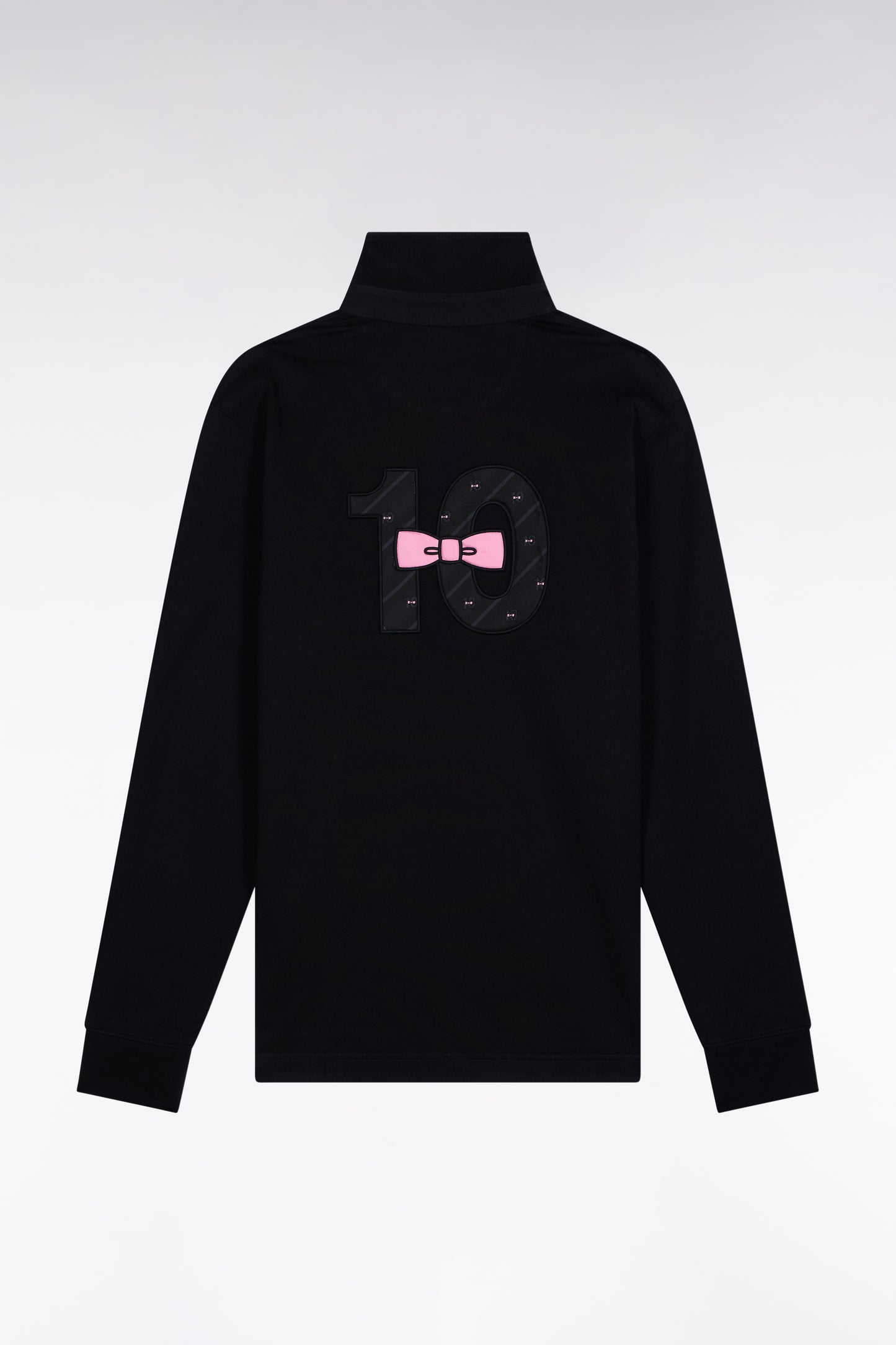Long-sleeved jersey in thick black cotton jersey with bow tie embroidery, straight cut
