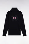 Long-sleeved jersey in thick black cotton jersey with bow tie embroidery, straight cut