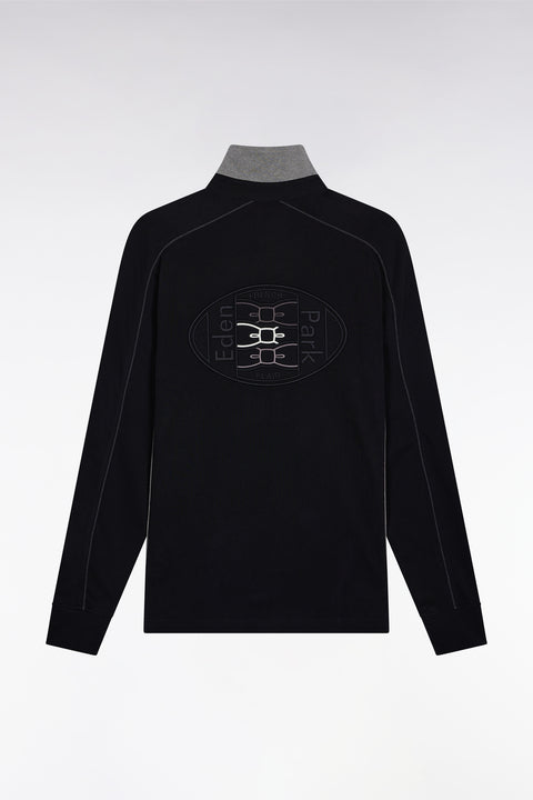 Long-sleeved jersey in thick black cotton with piping, straight cut - Image 2