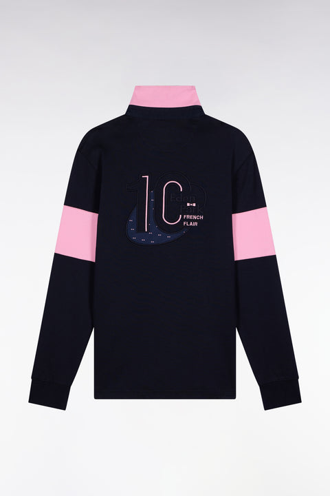 Long-sleeved jersey in thick navy embroidered back straight cut - Image 2
