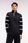 Long-sleeved jersey in thick grey jersey with striped sleeves, straight cut