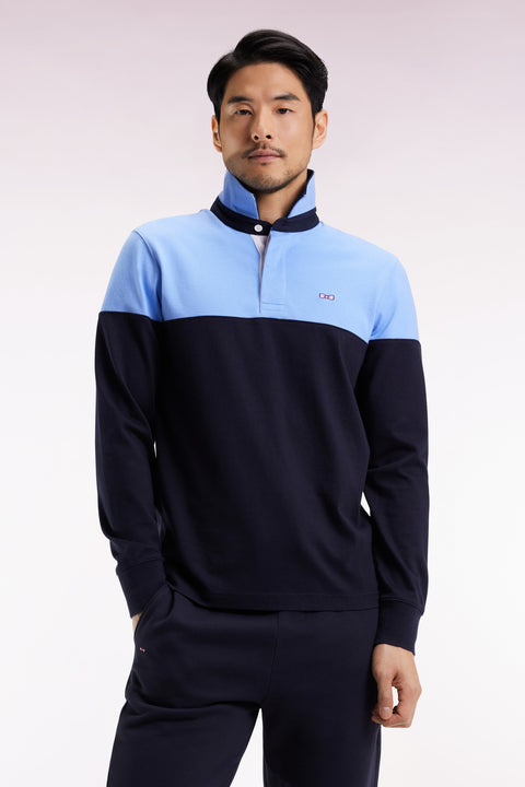 Long-sleeved jersey in two-tone navy and sky jersey, straight cut - Image 3