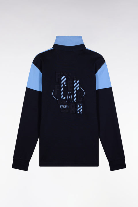 Long-sleeved jersey in two-tone navy and sky jersey, straight cut - Image 2