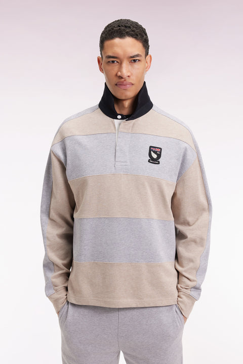 Long-sleeved striped New Zealand jersey in thick beige cotton jersey - Image 3
