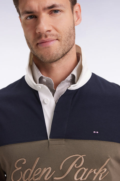 Long-sleeved jersey in thick navy and pink with vintage embroidery - Image 3