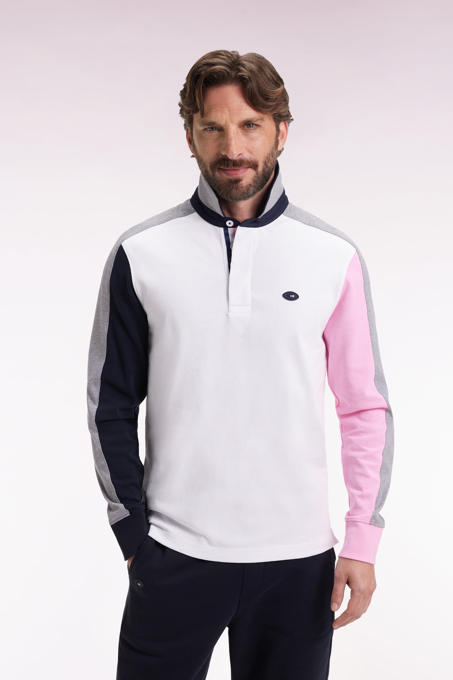 XV de France white long-sleeved jersey with embroidered back, straight cut