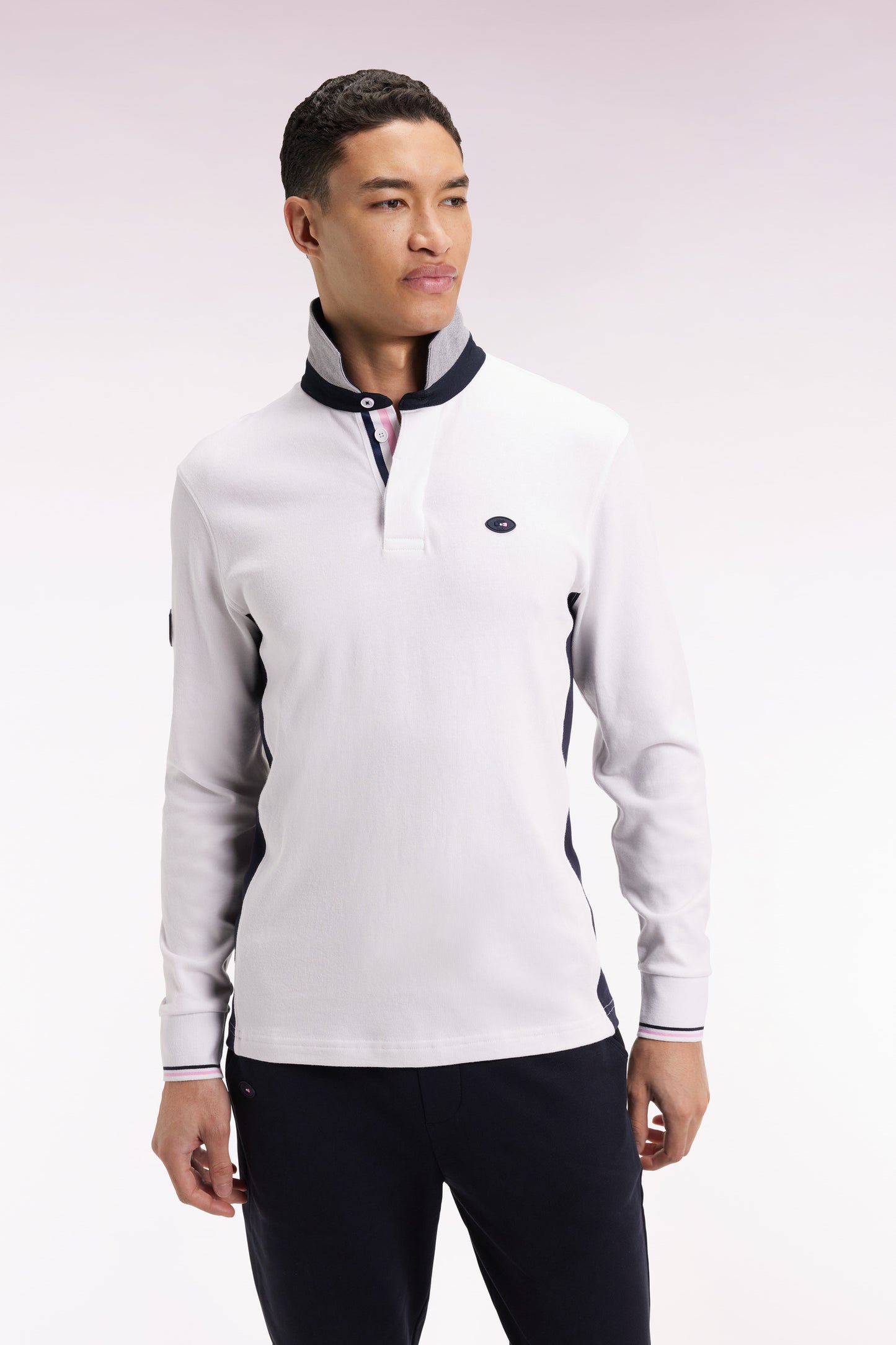 XV de France white long-sleeved jersey with rooster embroidery, straight cut