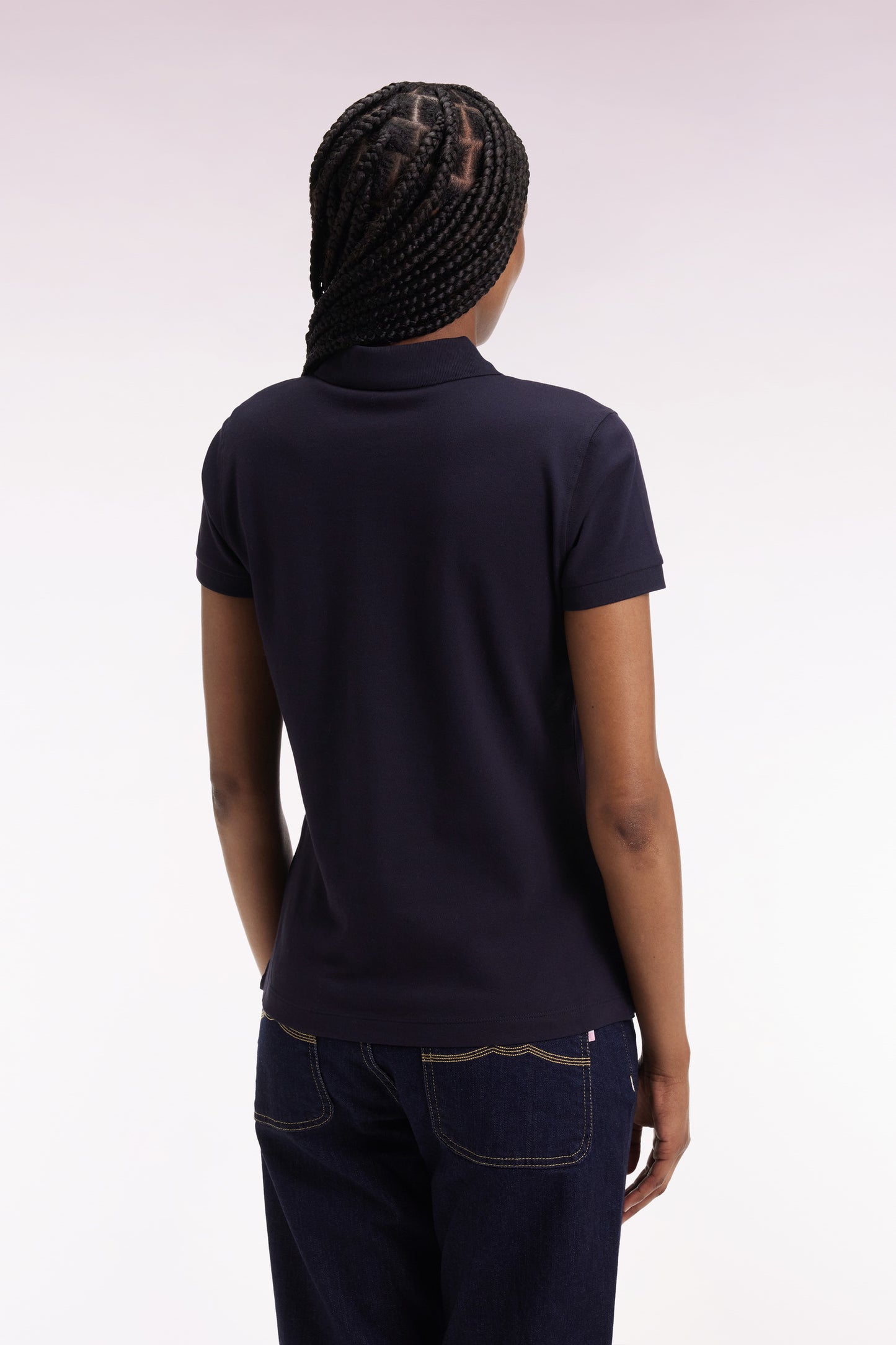 Short-sleeved polo shirt in navy stretch cotton, slim fit