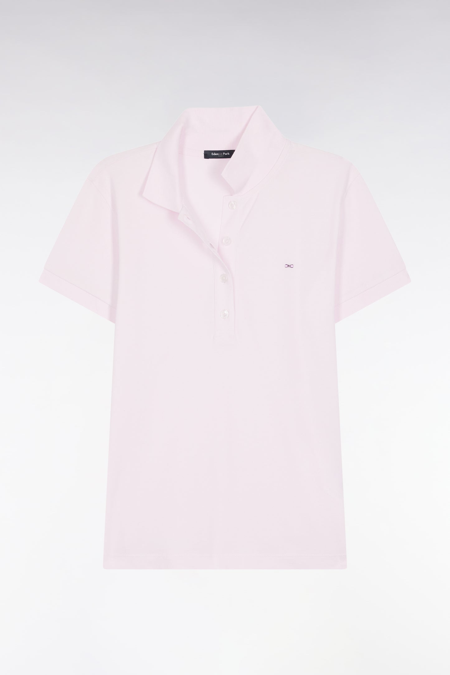 Short-sleeved polo shirt in pink stretch cotton, slim fit
