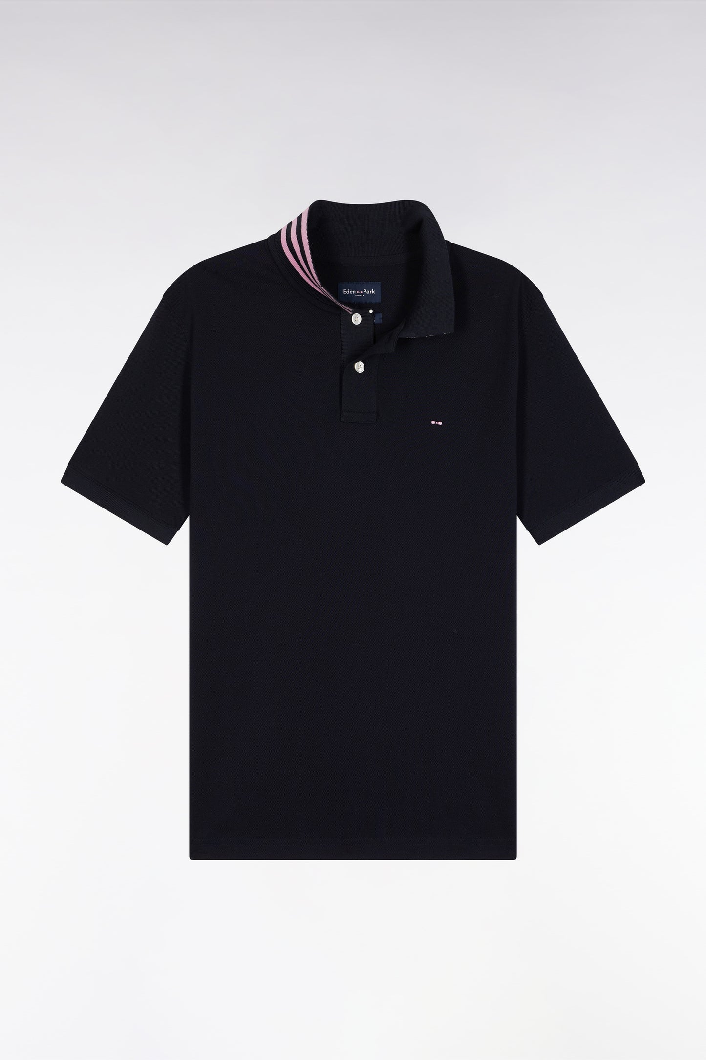 Polo manches courtes en coton Pima marine sous-col rayé coupe droite