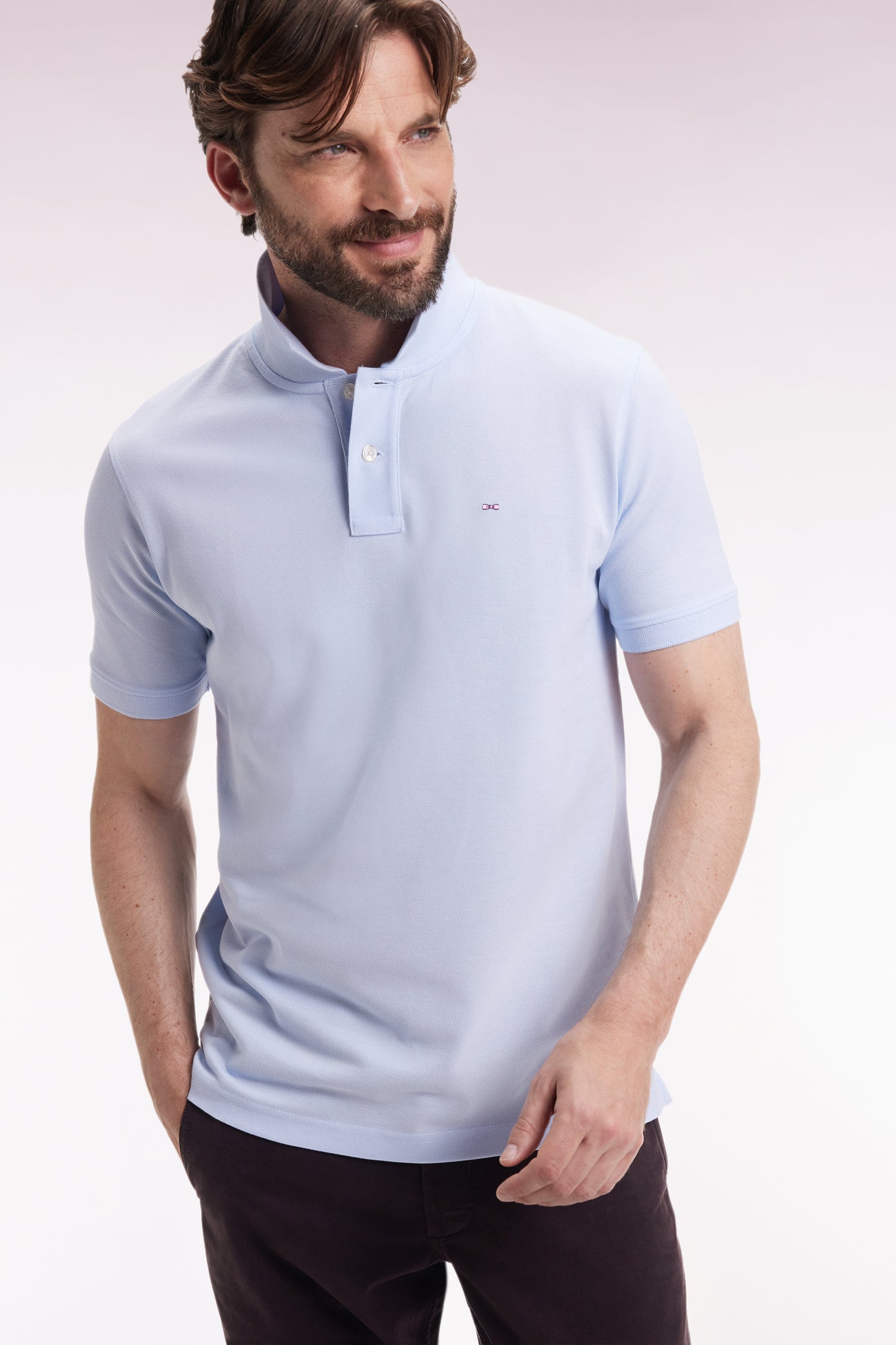 Short-sleeved polo shirt in straight-cut Pima cotton