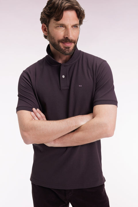 Short-sleeved polo shirt in brown Pima cotton, straight cut - Image 1