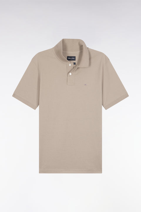 Short-sleeved polo shirt in beige Pima cotton, straight cut - Image 2