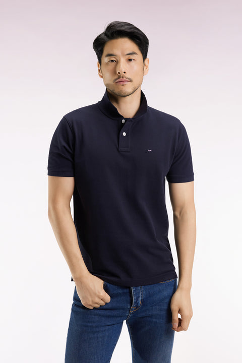 Short-sleeved polo shirt in navy Pima cotton, straight cut - Image 3