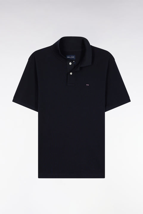 Short-sleeved polo shirt in navy Pima cotton, straight cut - Image 2