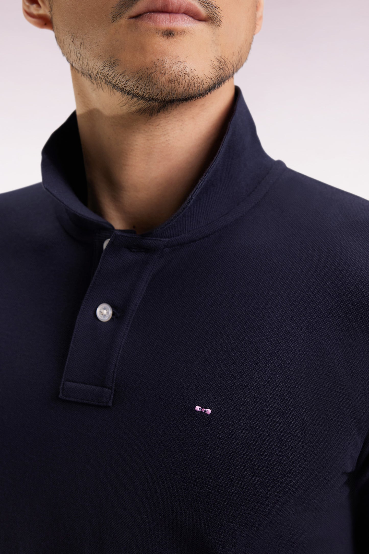 Short-sleeved polo shirt in navy Pima cotton, straight cut