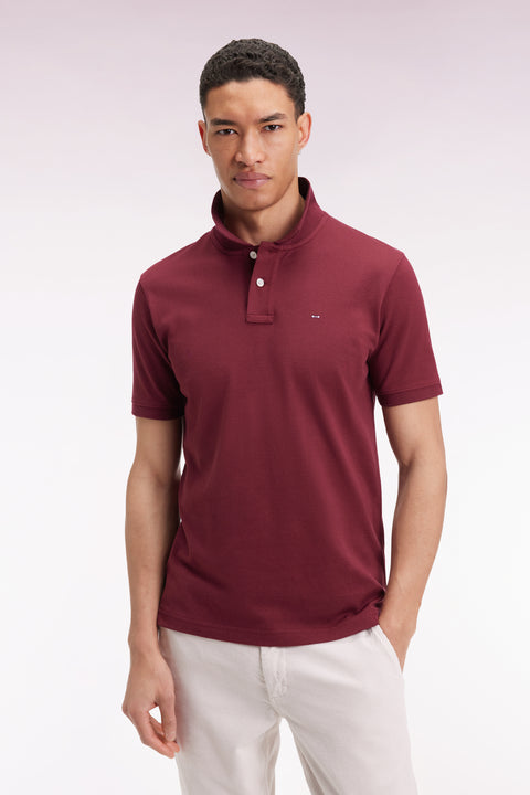 Short-sleeved polo shirt in burgundy Pima cotton, straight cut - Image 3