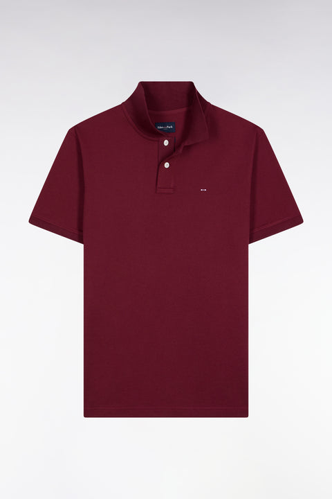 Short-sleeved polo shirt in burgundy Pima cotton, straight cut - Image 2
