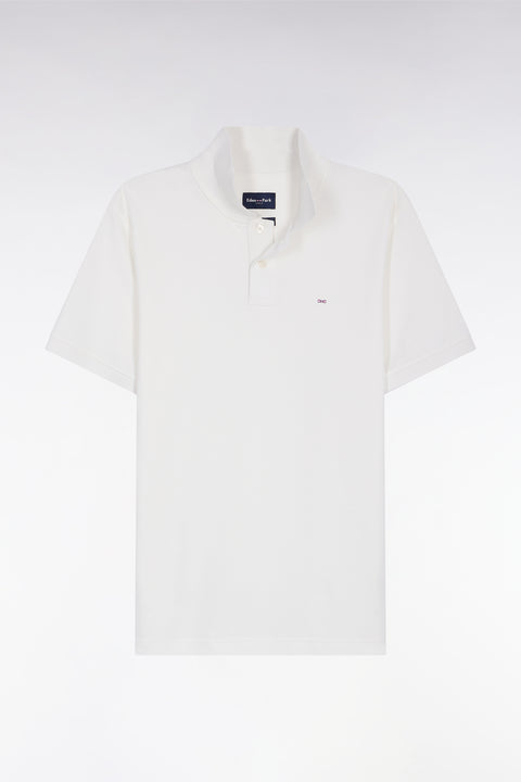Short-sleeved polo shirt in white Pima cotton, straight cut - Image 2
