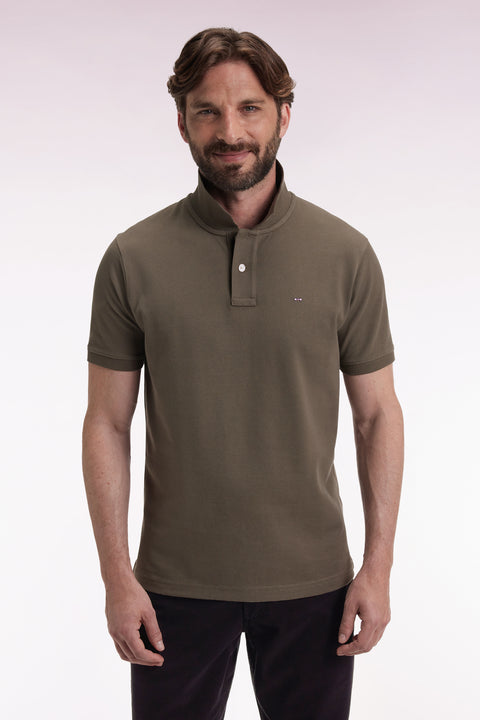 Short-sleeved polo shirt in khaki Pima cotton, straight cut - Image 3