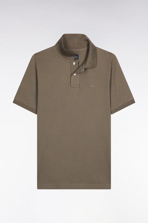Short-sleeved polo shirt in khaki Pima cotton, straight cut - Image 2