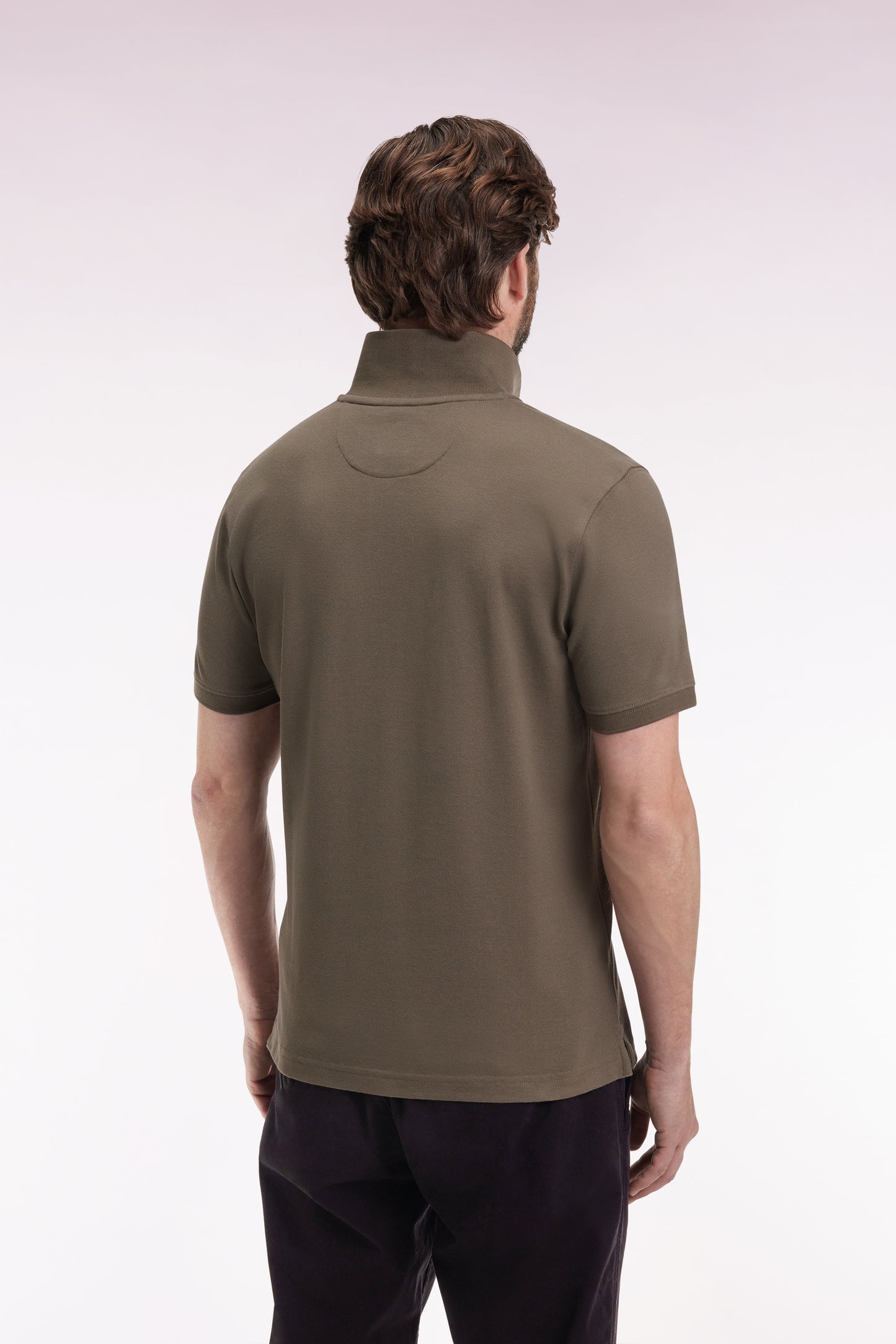 Short-sleeved polo shirt in khaki Pima cotton, straight cut