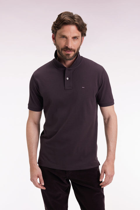 Short-sleeved polo shirt in brown Pima cotton, straight cut - Image 3