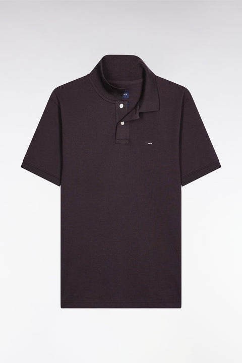 Short-sleeved polo shirt in brown Pima cotton, straight cut - Image 2