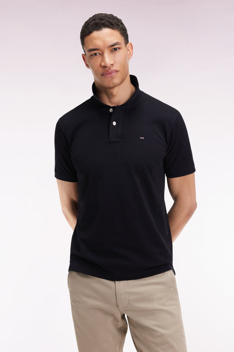 Short-sleeved polo shirt in black Pima cotton, straight cut - Image 3