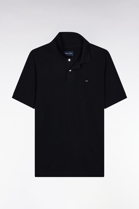 Short-sleeved polo shirt in black Pima cotton, straight cut - Image 2