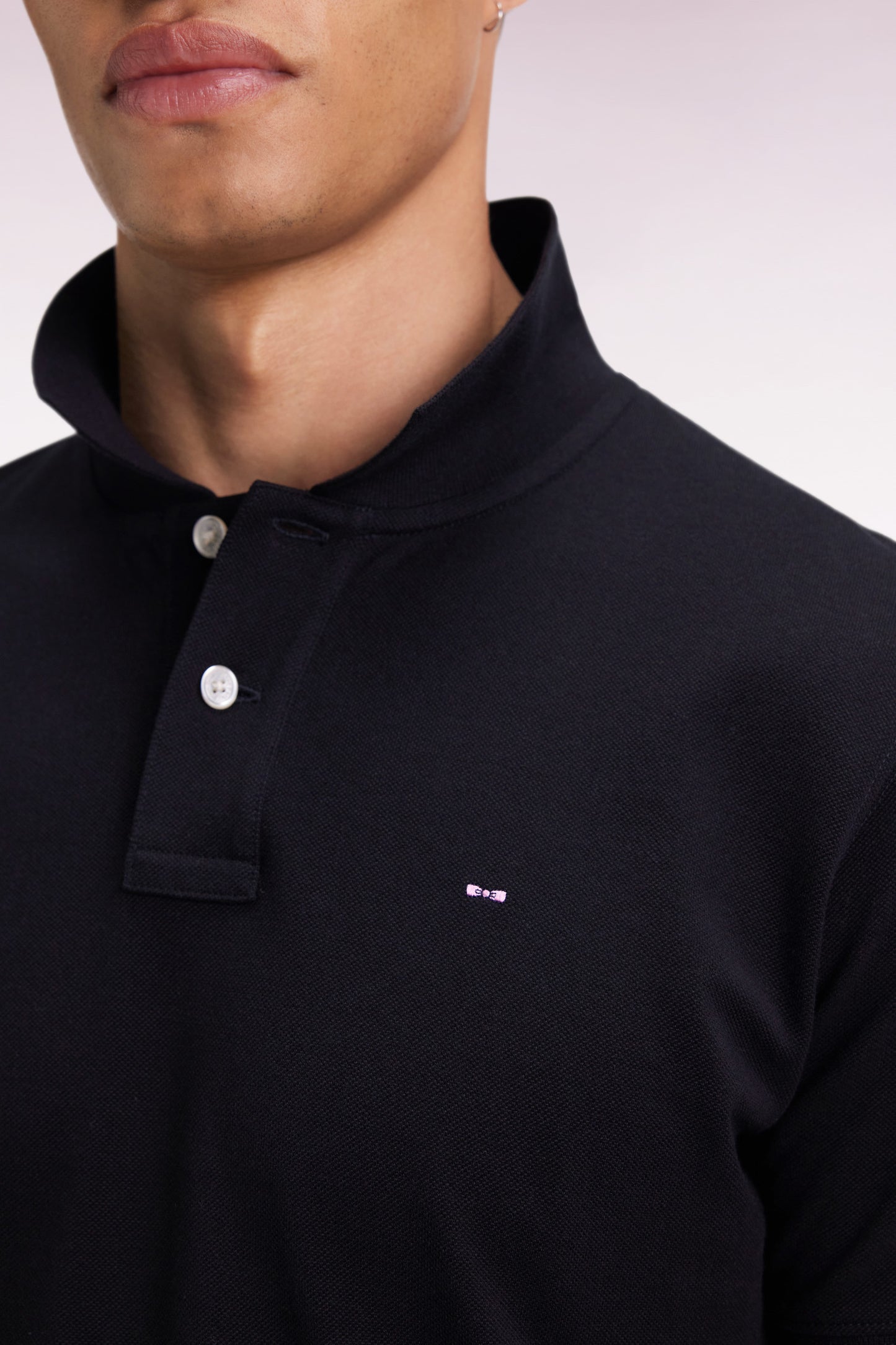 Short-sleeved polo shirt in black Pima cotton, straight cut