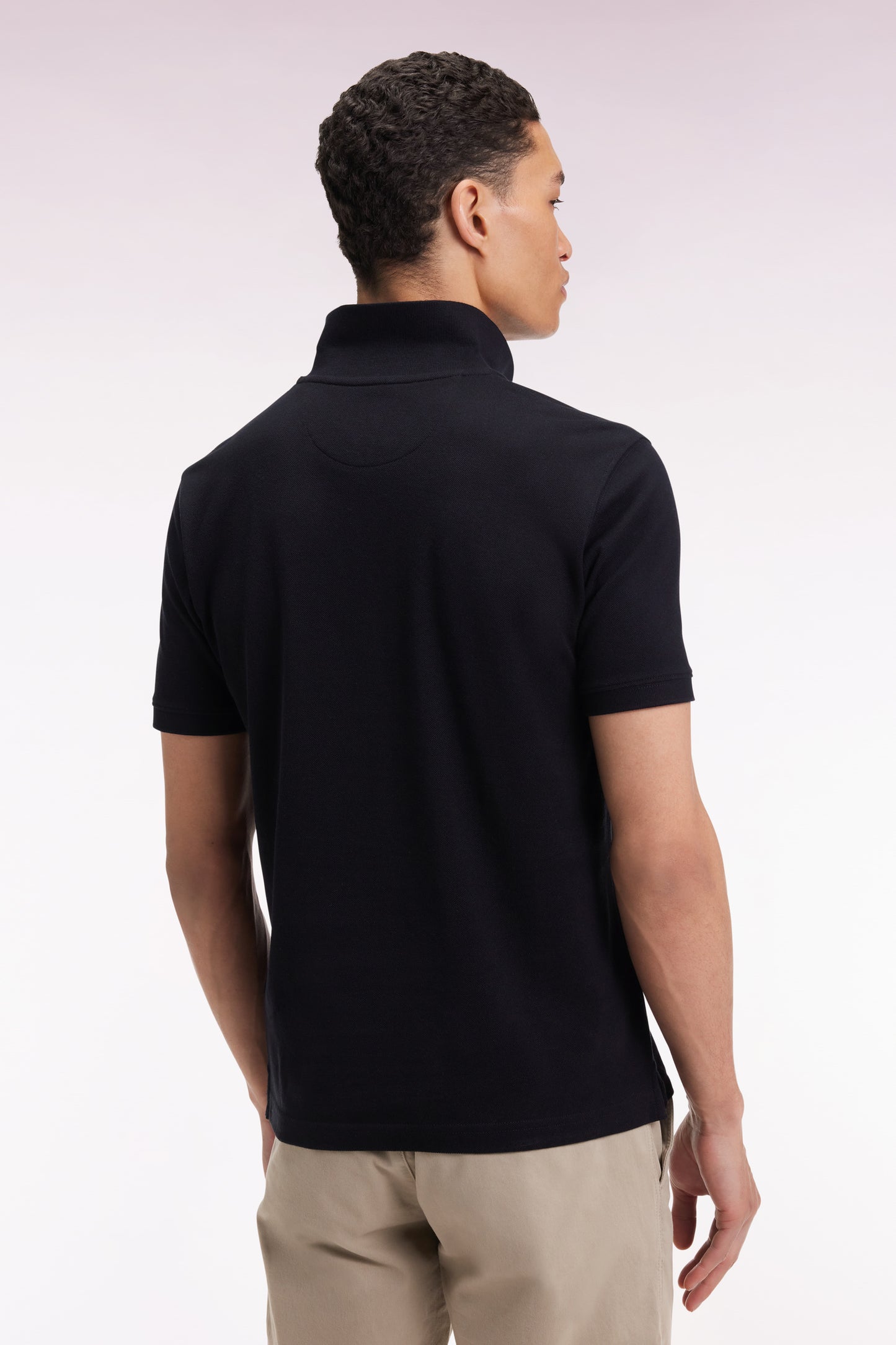 Short-sleeved polo shirt in black Pima cotton, straight cut