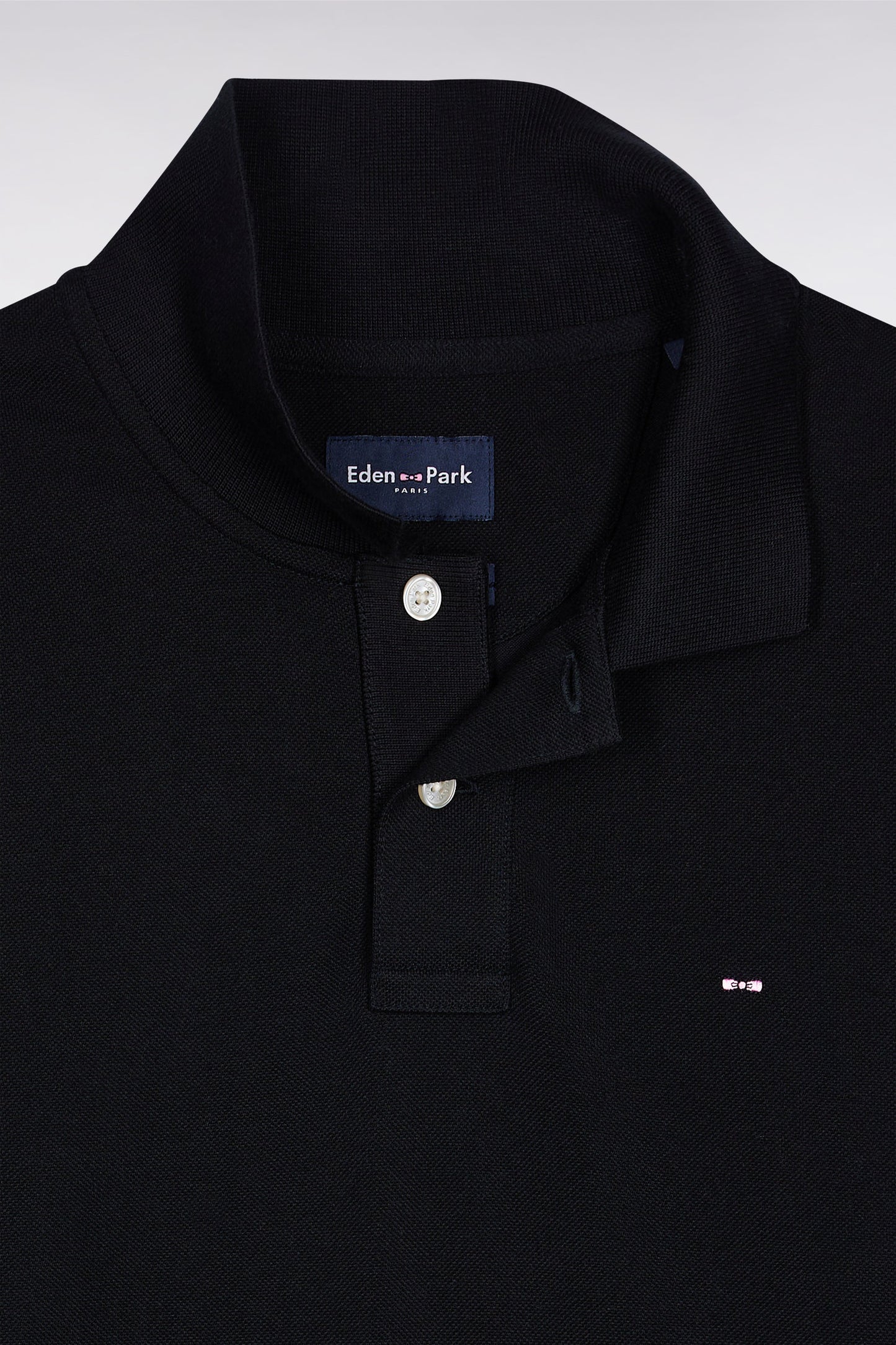 Short-sleeved polo shirt in black Pima cotton, straight cut