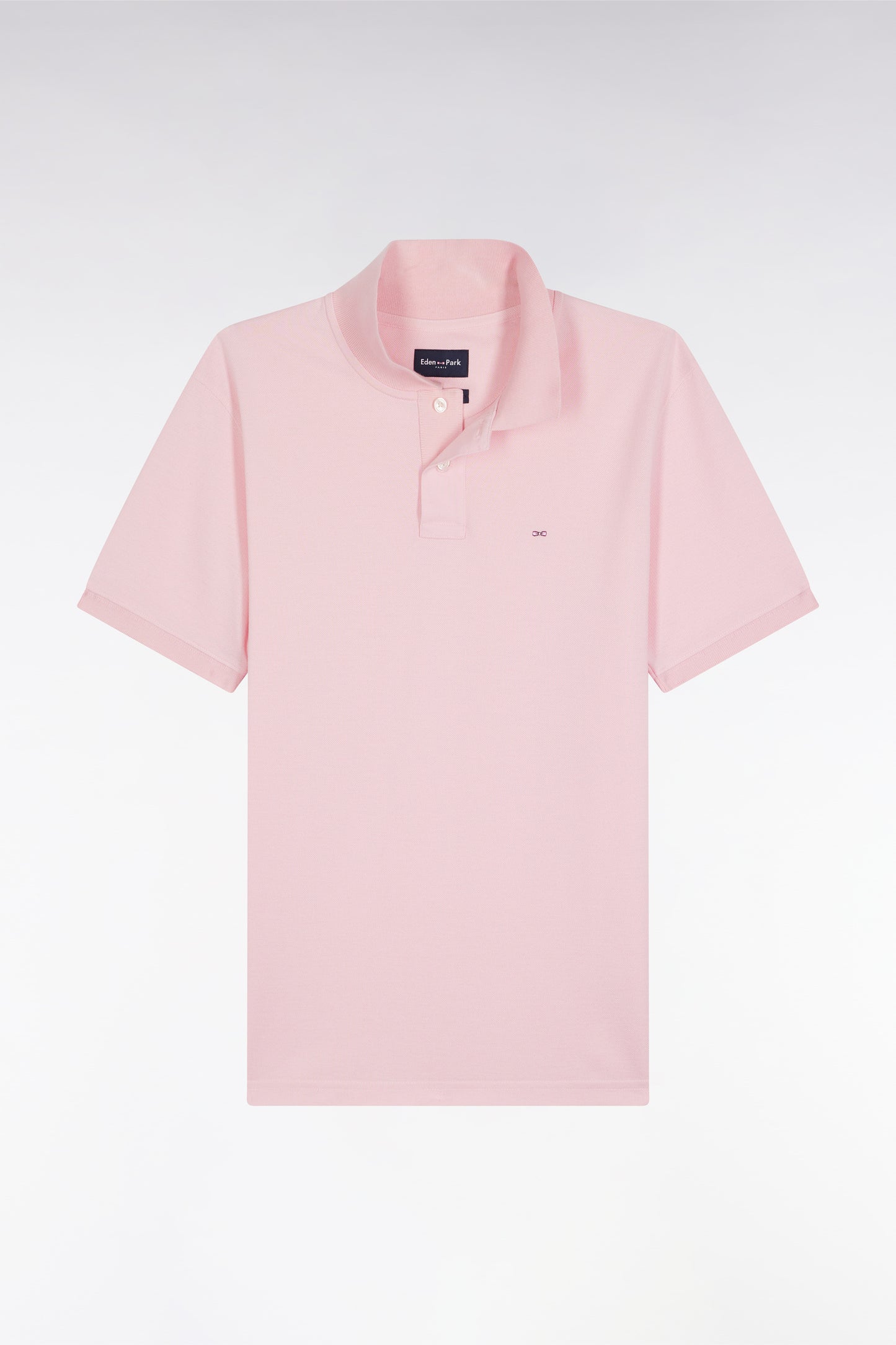 Short-sleeved polo shirt in pink Pima cotton, straight cut