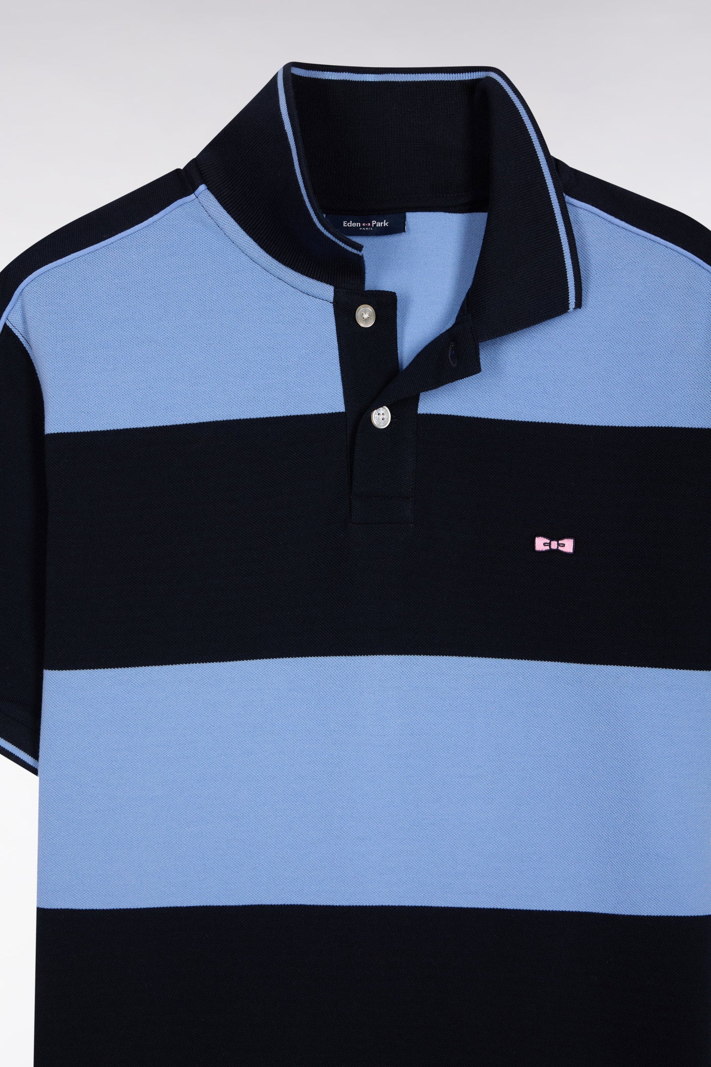 Blue cotton short-sleeved polo shirt with cotton piqué ring
