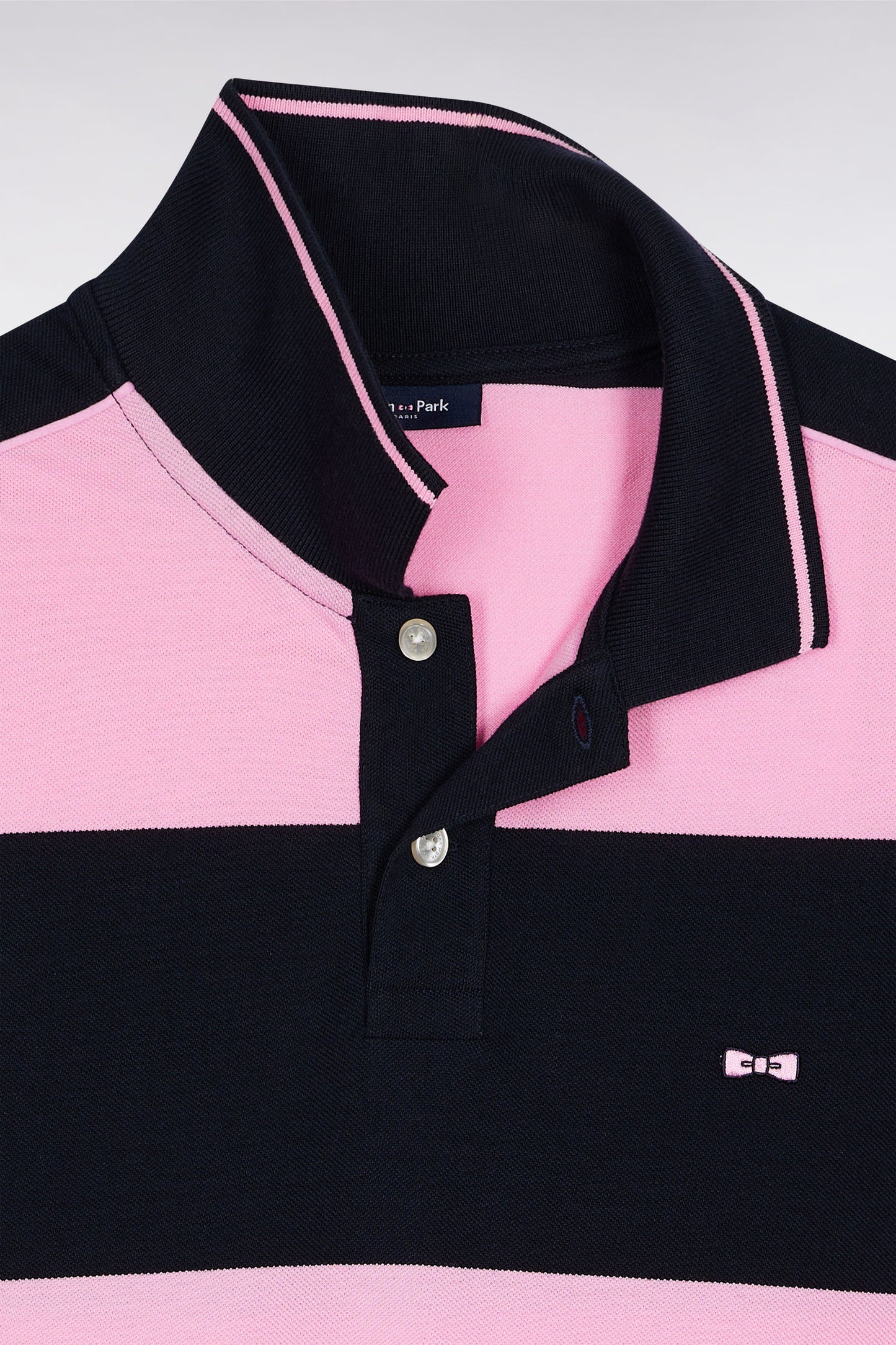 Short-sleeved navy cotton polo shirt with cotton piqué band