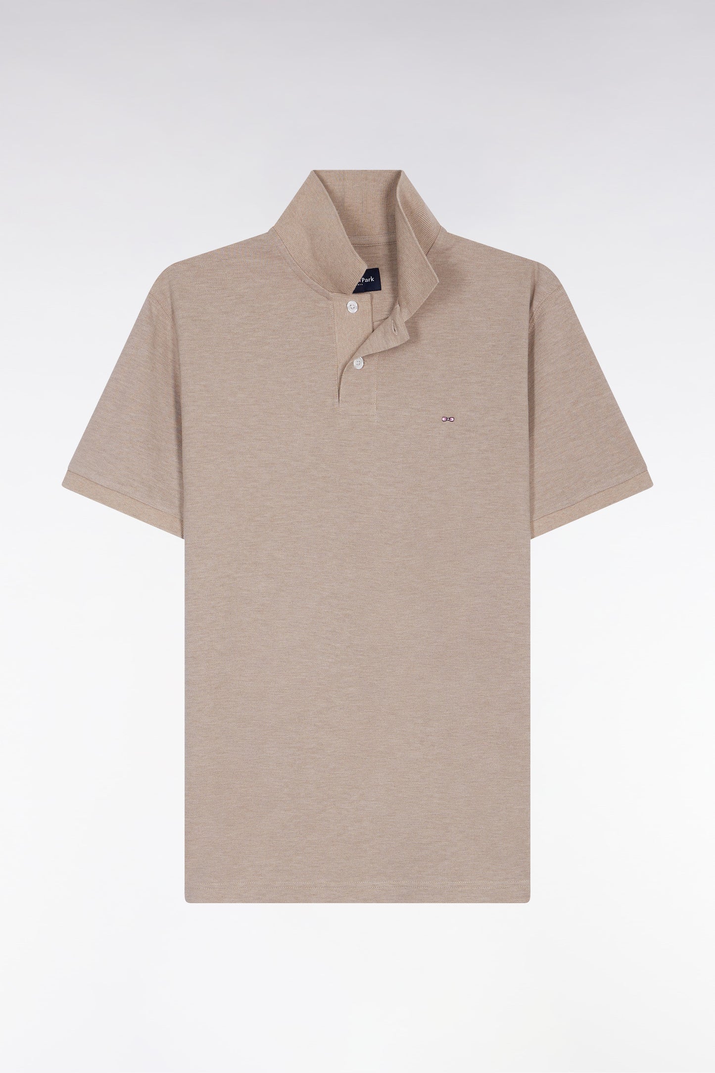 Polo manches courtes en coton chiné beige coupe droite