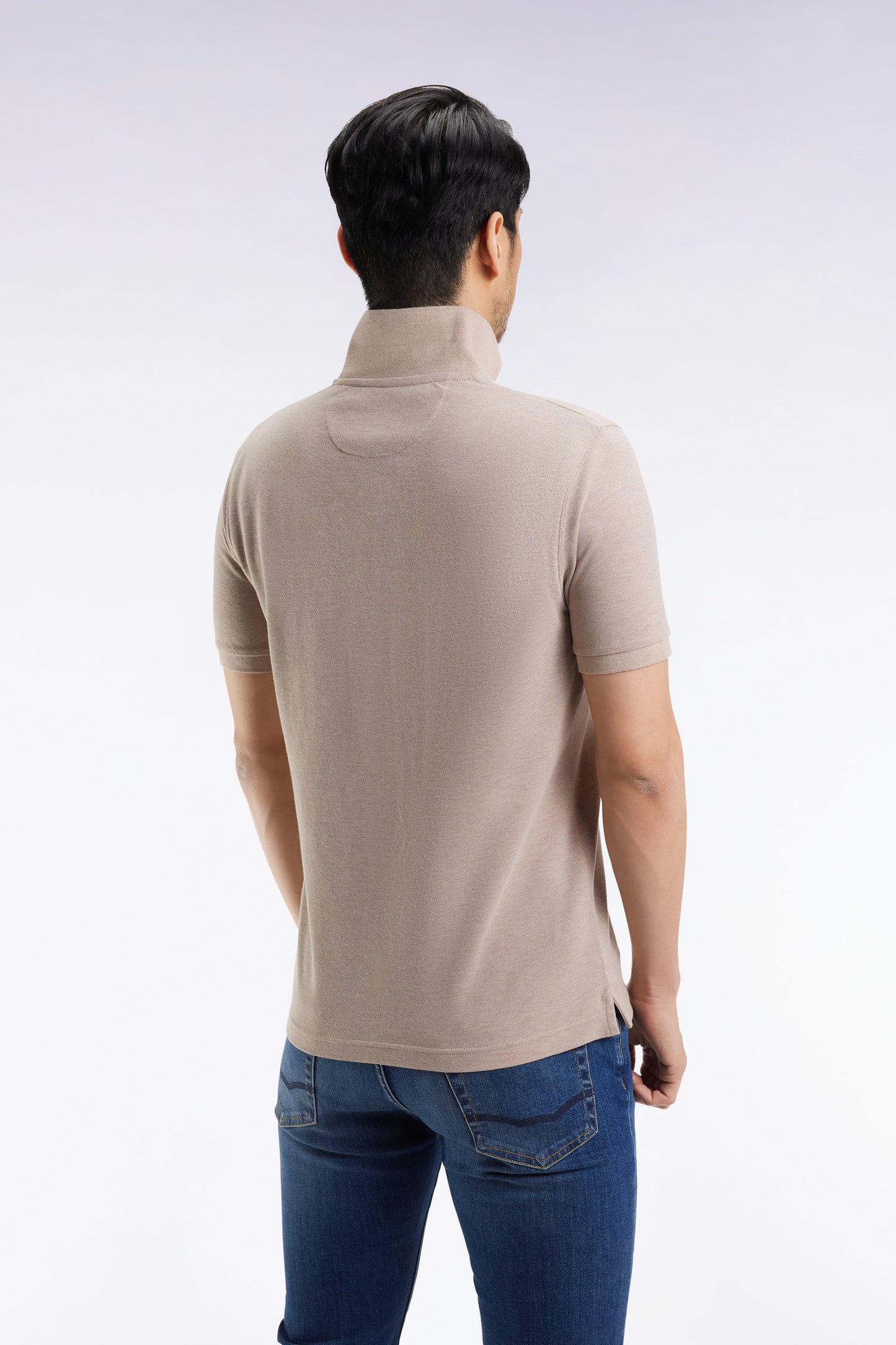 Polo manches courtes en coton chiné beige coupe droite