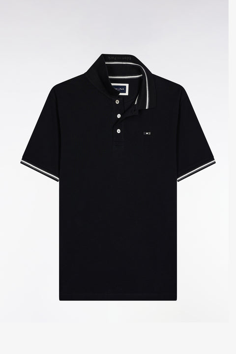 Short-sleeved polo shirt in black cotton with striped details, loose fit - Image 2