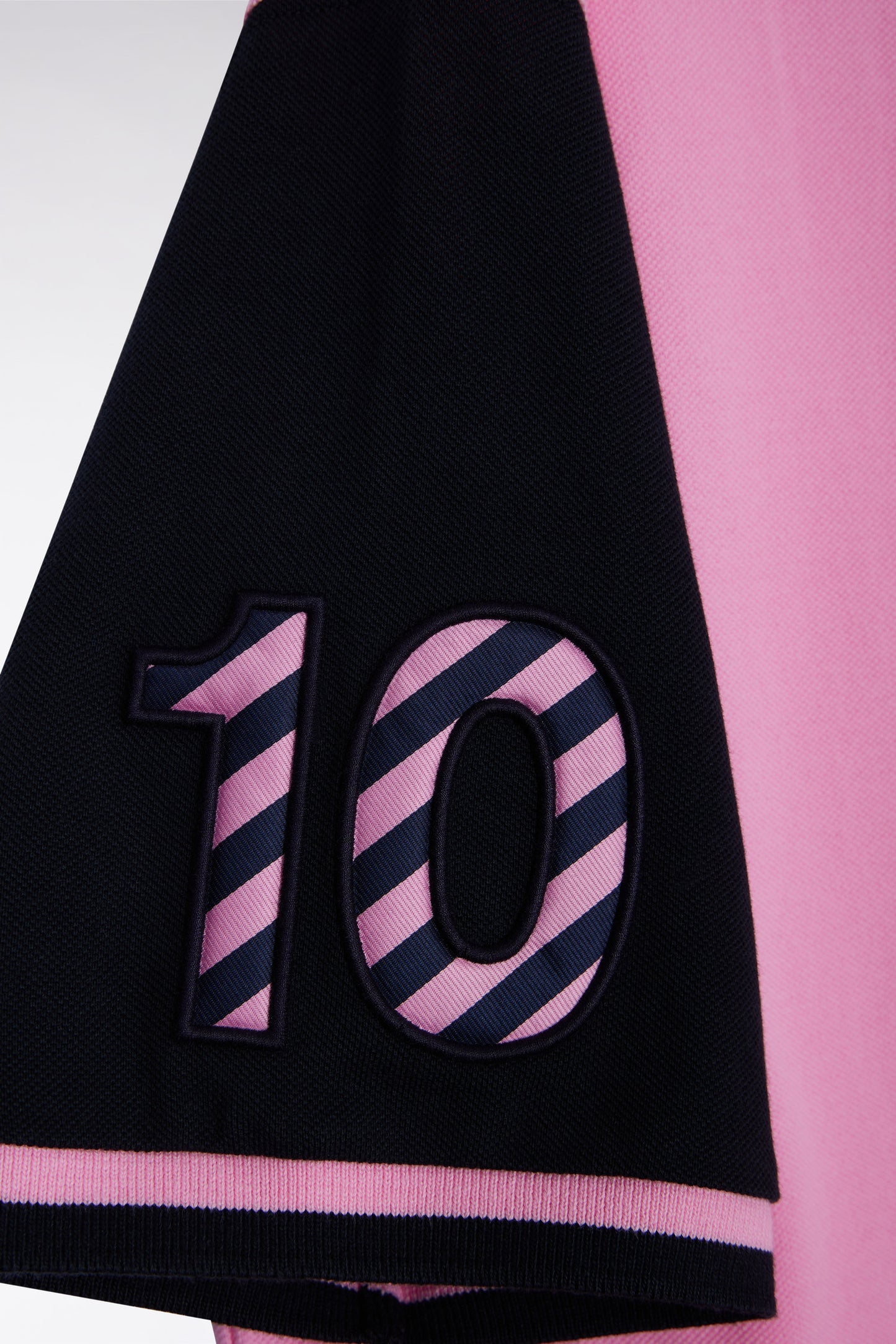Two-tone short-sleeved polo shirt in pink cotton with 10" embroidery