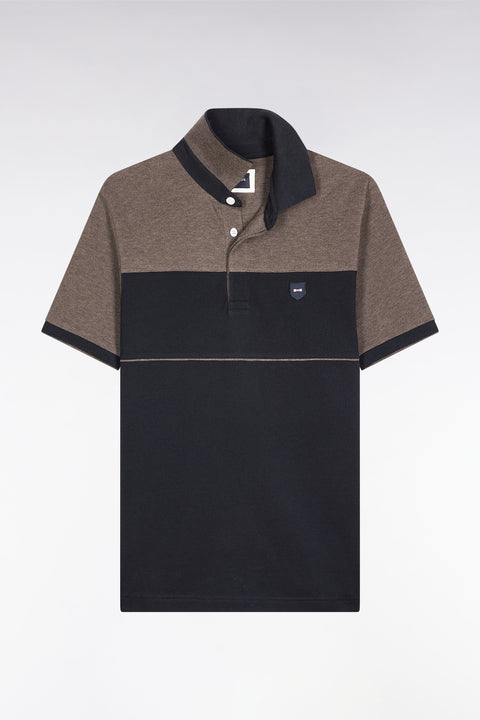 Two-tone short-sleeved polo shirt in navy stretch cotton piqué, slim fit - Image 2