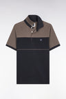 Two-tone short-sleeved polo shirt in navy stretch cotton piqué, slim fit