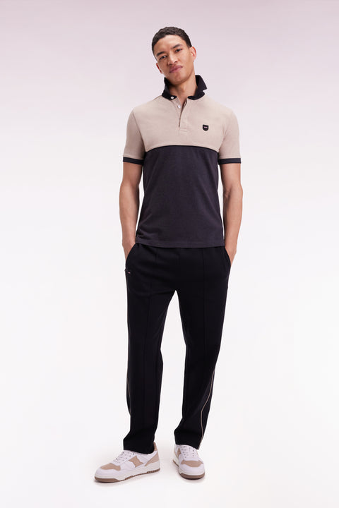 Two-tone short-sleeved polo shirt in stretch cotton piqué, dark grey, slim fit - Image 1