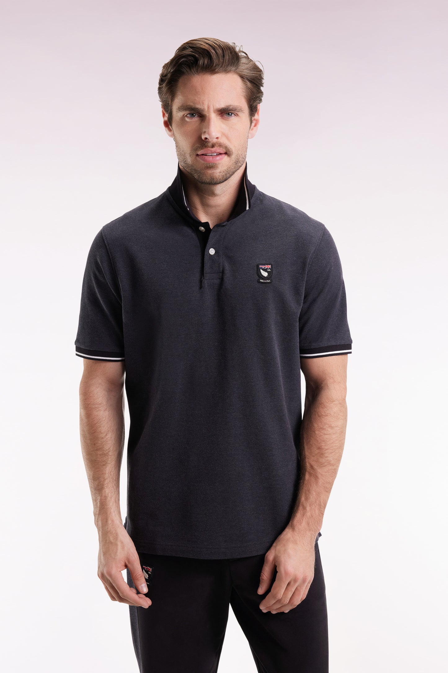 Polo manches courtes Nouvelle Zélande en piqué coton gris coupe ample