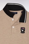 Short-sleeved polo shirt in navy and beige with 10 logo, straight cut
