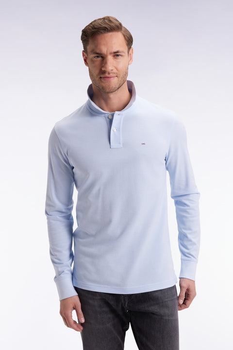 Long-sleeved polo shirt in straight-cut sky Pima cotton - Image 3