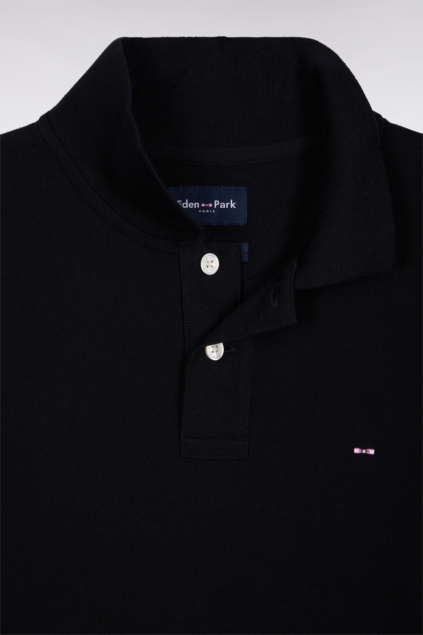 Long-sleeved polo shirt in black Pima cotton, straight cut